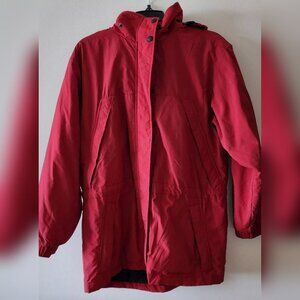Eddie Bauer Red Jacket Women Size Small Softshell Lined Zip-off Hood Zip pockets